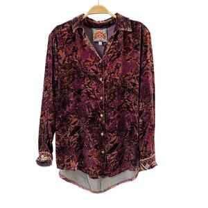 Johnny Was Scarlet Cobra Velvet Shirt Women XS Red Silk Blend Boho Whimsigoth